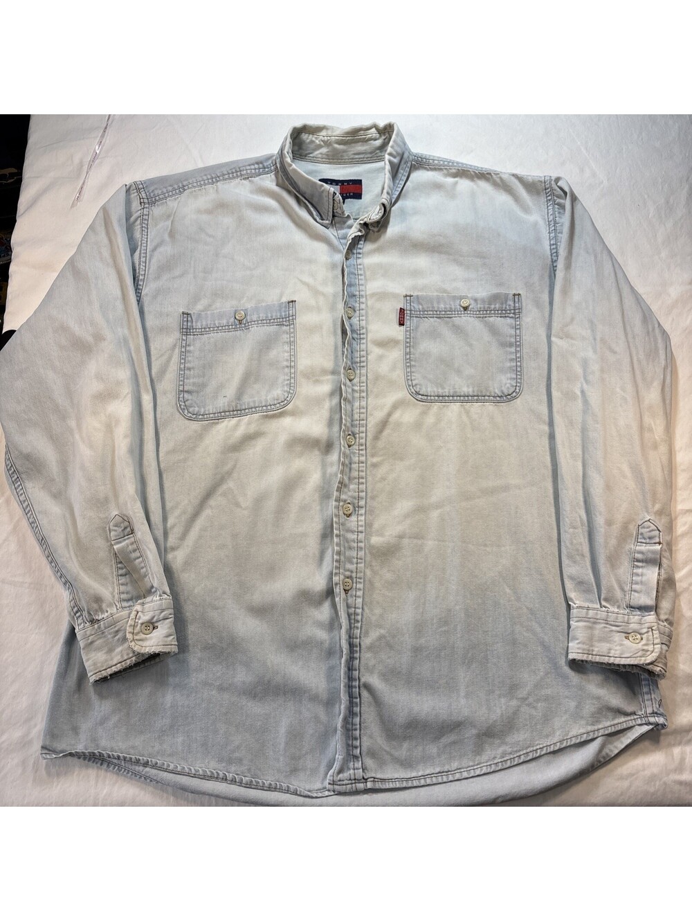Tommy Hilfiger Men’s XL Vintage Distressed Button Up 1990’s Shirt